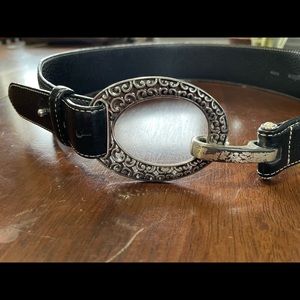 Brighton black leather silver buckle belt size small
